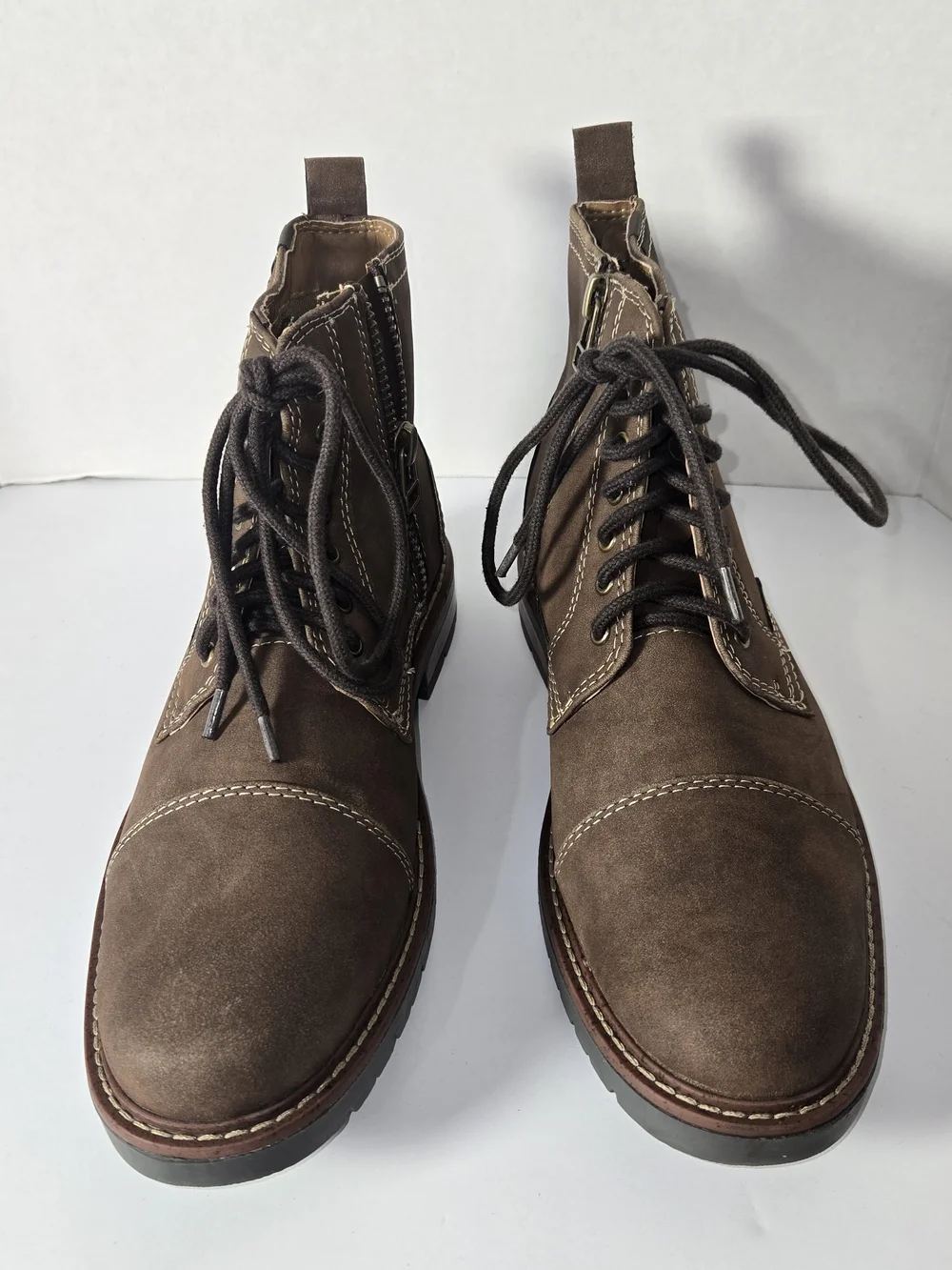 NWT Men's DOCKERS Rawls Block Heel Lace Up Boots in Dark Tan Size 9M